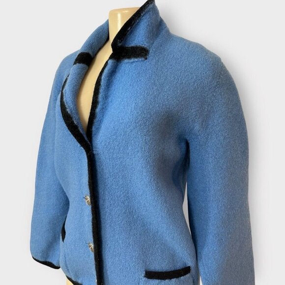 Vintage HAMMER-GEWALKT Orig. Dachstein Blue Cardigan Heavy Wool Sweater - Picture 3 of 16